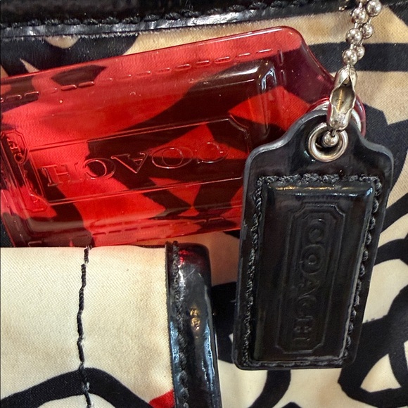 Coach black and tan/red accents, raspberry lining, 11 ny 10 adj  shld/crss 2 tag - Picture 4 of 16